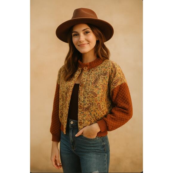 Vintage Handmade quilted bomber jacket Paisley patchwork lining large cottage - Picture 9 of 9